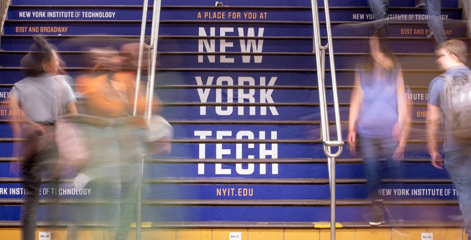 New York Tech logo inside subway station