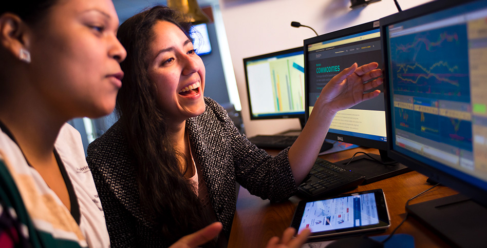 Student working on Bloomberg terminal Student working on Bloomberg terminal