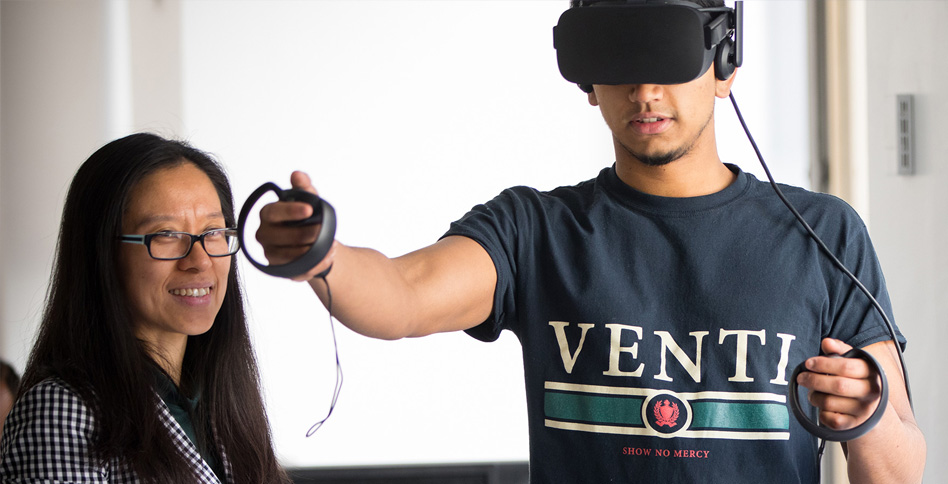 Student wearing VR gear