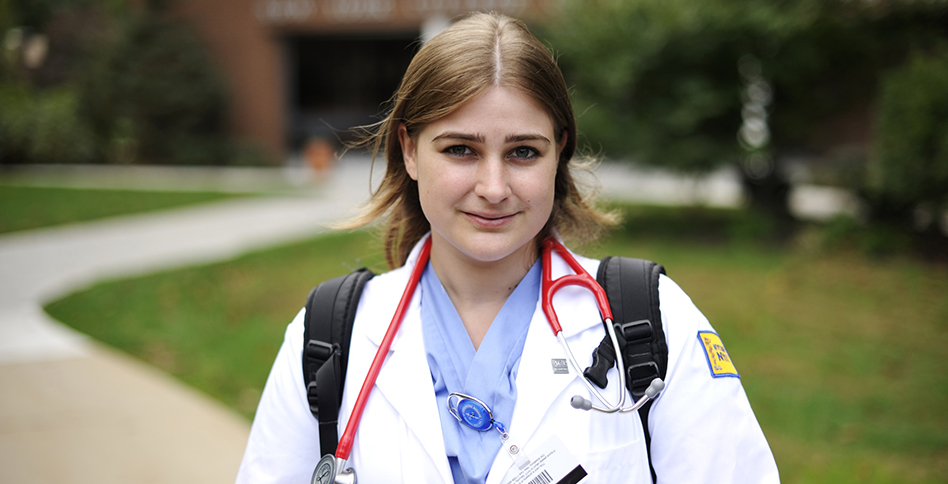 Student wearing stethoscope