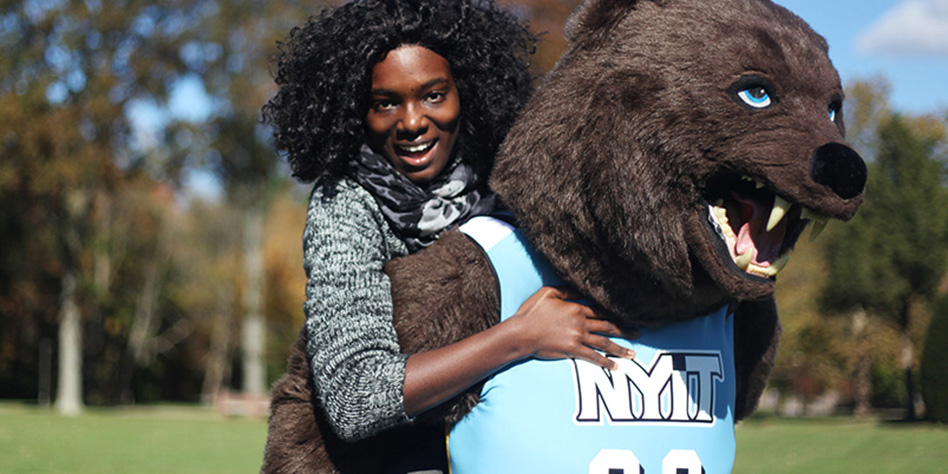 Students and Roary Bear mascot