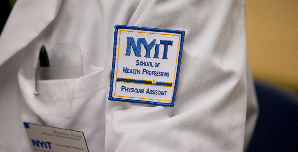 Lab coat patch that reads, NYIT School of Health Professions Physician Assistant