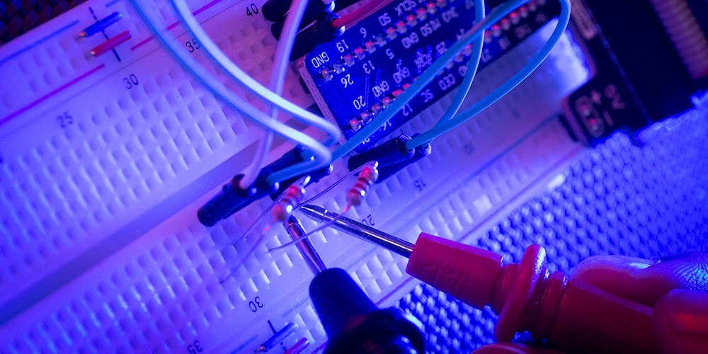 Probes on a breadboard