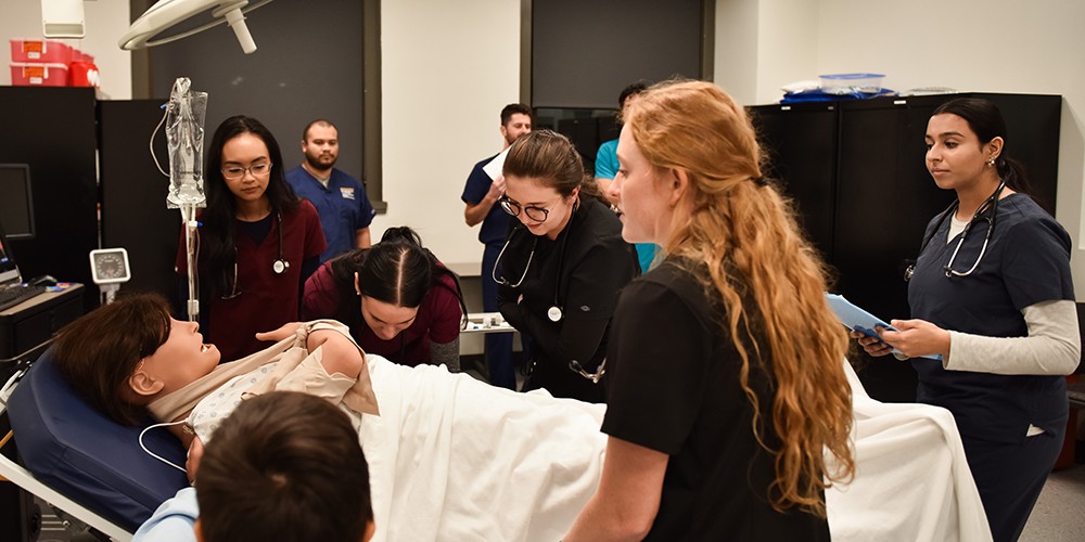 Students working with simulated patient