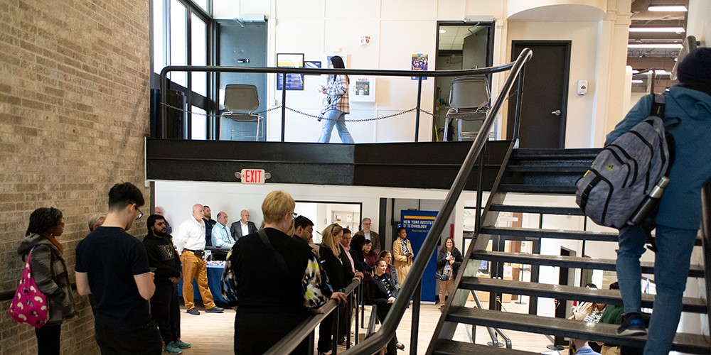 Students walking around building
