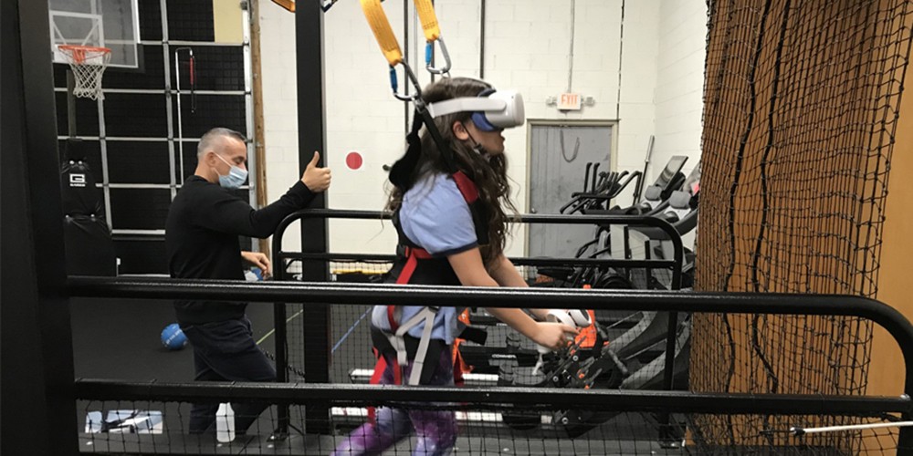 Patient walking on treadmill