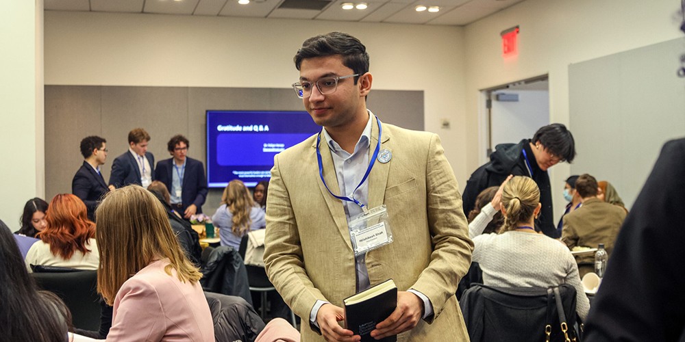 Student with nametag